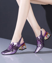 Load image into Gallery viewer, Purple Breathable Mesh Splicing Zircon Chunky High Heels