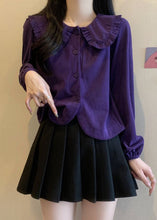 Load image into Gallery viewer, Purple Button Corduroy Blouse Peter Pan Collar Spring