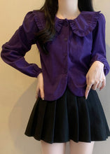 Load image into Gallery viewer, Purple Button Corduroy Blouse Peter Pan Collar Spring