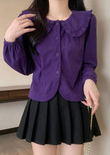 Load image into Gallery viewer, Purple Button Corduroy Blouse Peter Pan Collar Spring