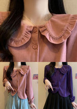 Load image into Gallery viewer, Purple Button Corduroy Blouse Peter Pan Collar Spring