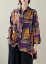 Load image into Gallery viewer, Purple Button Cotton Blouse Top Peter Pan Collar Long Sleeve