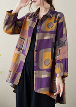 Load image into Gallery viewer, Purple Button Cotton Blouse Top Peter Pan Collar Long Sleeve