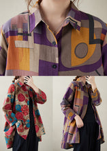 Load image into Gallery viewer, Purple Button Cotton Blouse Top Peter Pan Collar Long Sleeve