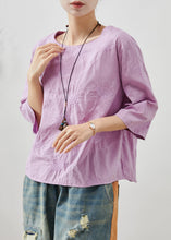 Load image into Gallery viewer, Purple Cotton Top O-Neck Embroidered Summer