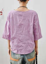 Load image into Gallery viewer, Purple Cotton Top O-Neck Embroidered Summer