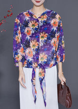 Load image into Gallery viewer, Purple Floral Chiffon UPF 50+ Shirt Top Hooded Summer