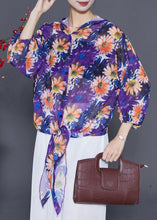 Load image into Gallery viewer, Purple Floral Chiffon UPF 50+ Shirt Top Hooded Summer