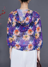 Load image into Gallery viewer, Purple Floral Chiffon UPF 50+ Shirt Top Hooded Summer