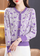 Load image into Gallery viewer, Purple O-Neck Button Cozy Knit Cardigan Fall