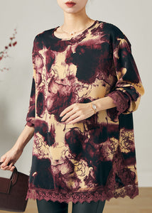 Purple Patchwork Lace Chiffon Shirts Oversized Print Spring