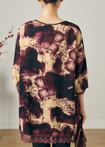 Purple Patchwork Lace Chiffon Shirts Oversized Print Spring