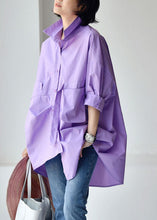 Load image into Gallery viewer, Pink Crane Peter Pan Collar Low High Design Cotton Shirt Long Sleeve