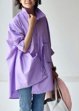 Load image into Gallery viewer, Pink Crane Peter Pan Collar Low High Design Cotton Shirt Long Sleeve