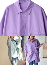 Load image into Gallery viewer, Pink Crane Peter Pan Collar Low High Design Cotton Shirt Long Sleeve