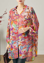 Load image into Gallery viewer, Purple Print Chiffon Blouse Top V Neck Oversized Summer