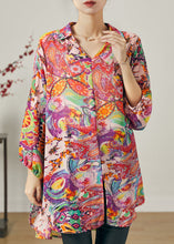 Load image into Gallery viewer, Purple Print Chiffon Blouse Top V Neck Oversized Summer