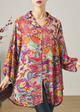 Load image into Gallery viewer, Purple Print Chiffon Blouse Top V Neck Oversized Summer