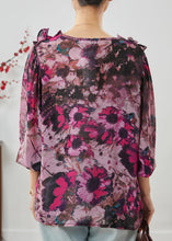 Load image into Gallery viewer, Purple Print Chiffon Blouses V Neck Ruffled Spring