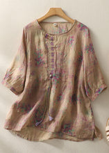 Load image into Gallery viewer, Purple Print Patchwork Cotton T Shirt Tops Tasseled O-Neck Summer