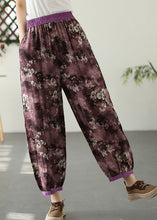 Load image into Gallery viewer, Purple Print Pockets Crop Beach Pants Summer