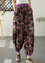 Load image into Gallery viewer, Purple Print Pockets Crop Beach Pants Summer