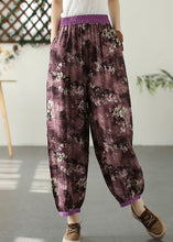 Load image into Gallery viewer, Purple Print Pockets Crop Beach Pants Summer