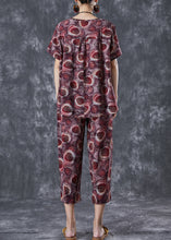 Load image into Gallery viewer, Purple Red Print Cotton Two Pieces Set Low High Design Summer