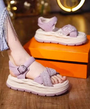 Load image into Gallery viewer, Purple Sandals Platform Faux Leather DIY Splicing Zircon Buckle Strap