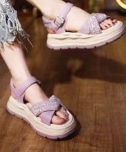 Load image into Gallery viewer, Purple Sandals Platform Faux Leather DIY Splicing Zircon Buckle Strap