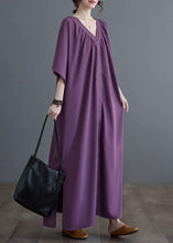 Load image into Gallery viewer, Purple Side Open Long Dresses Short Sleeve