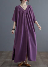 Load image into Gallery viewer, Purple Side Open Long Dresses Short Sleeve