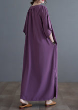 Load image into Gallery viewer, Purple Side Open Long Dresses Short Sleeve