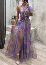 Load image into Gallery viewer, Purple Side Open Tulle Long Dress One Shoulder Summer