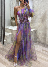 Load image into Gallery viewer, Purple Side Open Tulle Long Dress One Shoulder Summer