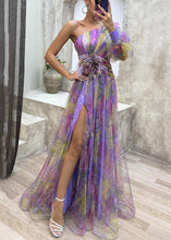 Load image into Gallery viewer, Purple Side Open Tulle Long Dress One Shoulder Summer