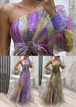 Load image into Gallery viewer, Purple Side Open Tulle Long Dress One Shoulder Summer