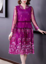 Load image into Gallery viewer, Purple Stand Collar Patchwork Tulle Hooded Maxi Dress Long Sleeve