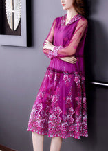 Load image into Gallery viewer, Purple Stand Collar Patchwork Tulle Hooded Maxi Dress Long Sleeve