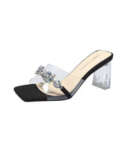 Load image into Gallery viewer, Purple Zircon Clear Chunky Heel Slide Sandals Peep Toe 2024 New