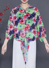 Load image into Gallery viewer, Red Floral Print Chiffon UPF 50+ Shirts Hooded Bracelet Sleeve