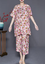 Load image into Gallery viewer, Red Floral Print Linen Two Pieces Set Oversized Summer