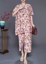 Load image into Gallery viewer, Red Floral Print Linen Two Pieces Set Oversized Summer