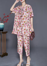 Load image into Gallery viewer, Red Floral Print Linen Two Pieces Set Oversized Summer