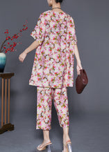 Load image into Gallery viewer, Red Floral Print Linen Two Pieces Set Oversized Summer