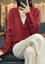 Load image into Gallery viewer, Red Hollow Out Pockets Wool Coats V Neck Long Sleeve