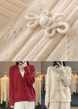 Load image into Gallery viewer, Red Hollow Out Pockets Wool Coats V Neck Long Sleeve