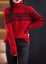 Load image into Gallery viewer, Red Patchwork Cozy Cotton Knit Sweaters Turtleneck Winter