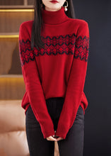 Load image into Gallery viewer, Red Patchwork Cozy Cotton Knit Sweaters Turtleneck Winter