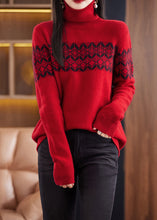 Load image into Gallery viewer, Red Patchwork Cozy Cotton Knit Sweaters Turtleneck Winter